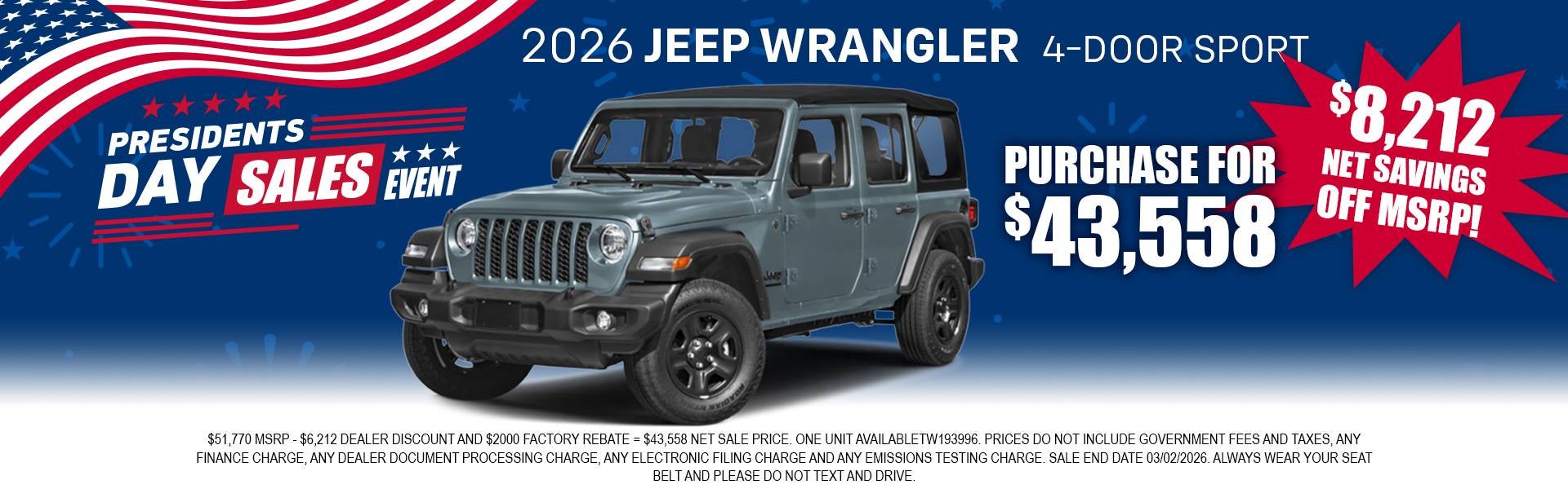2026 Jeep WRANGLER 4-DOOR SPORT S